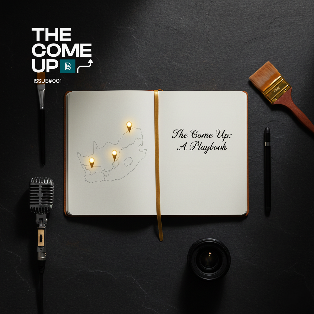 A creative flat lay representing the blueprint for The Come Up newsletter.